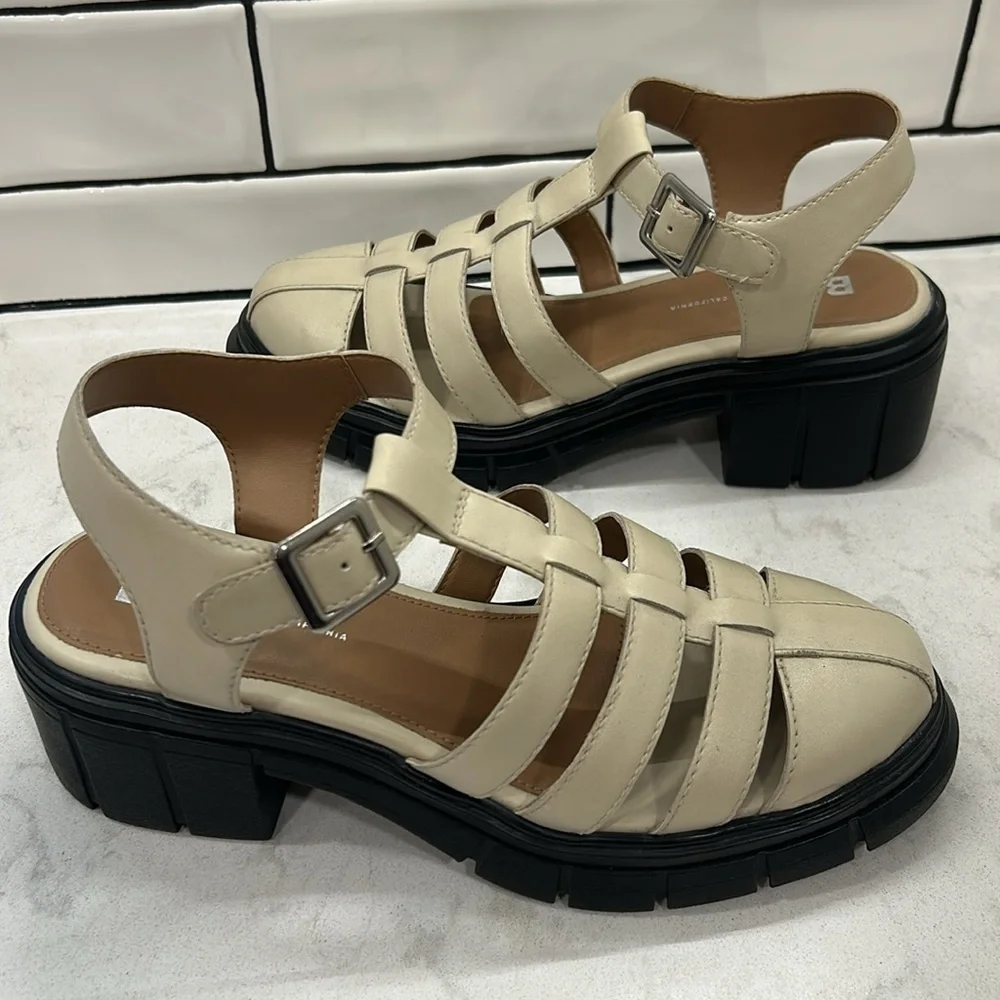 BC Footwear Anthropologie Up Till Dawn Fisherman Sandal Cream Lug Sole 10 NEW
